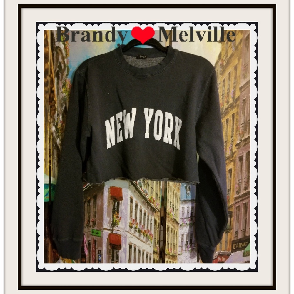 NEW brandy melville Lily New York Navy Blue Cropped  sweatshirt